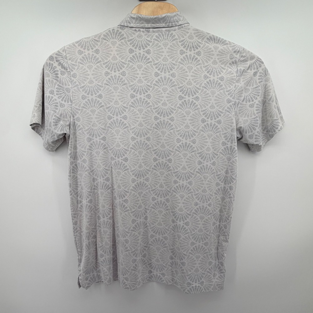 TravisMathew Polo Shirt Mens Large Grey White Geometric Fan Print Short Sleeve - Picture 3 of 6